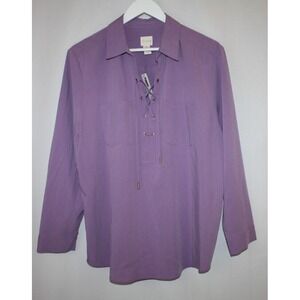Chico's Blouse Purple 3P Petite Silky Soft Lace-Up Tunic Woven Renaissance Top